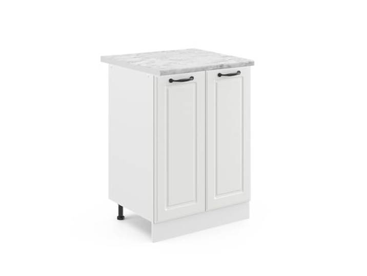 Vicco Küchenunterschrank R-Line, Weiß Landhaus, 60 cm MDF-Front · Arbeitsplatte Marmor · Höhenverst. Füße · 1 Einlegeboden · Frei kombinierbar