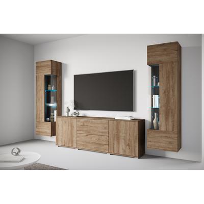 Wohnwand OTTO HOME "KENIA", braun (eiche lefkas), B:270cm H:161cm T:34cm, Holzwerkstoff, Kastenmöbel-Sets, Wohnwand, Vitrinen mit Eckverglasung, hängend und stehend montierbar