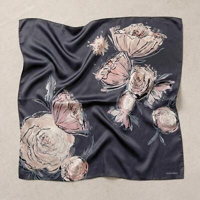 KIM + ONO "Jia Kerchief Scarf   Charmeuse Floral Scarf   KIM+ONO - black / 26"" square"