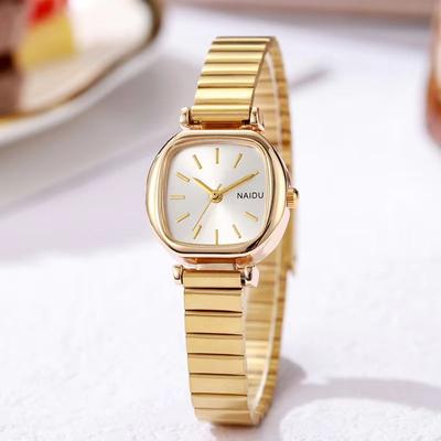Youfap Market Fashionable And Simple Quartz Watch, Women's Square Bamboo Strap Watch golden White
