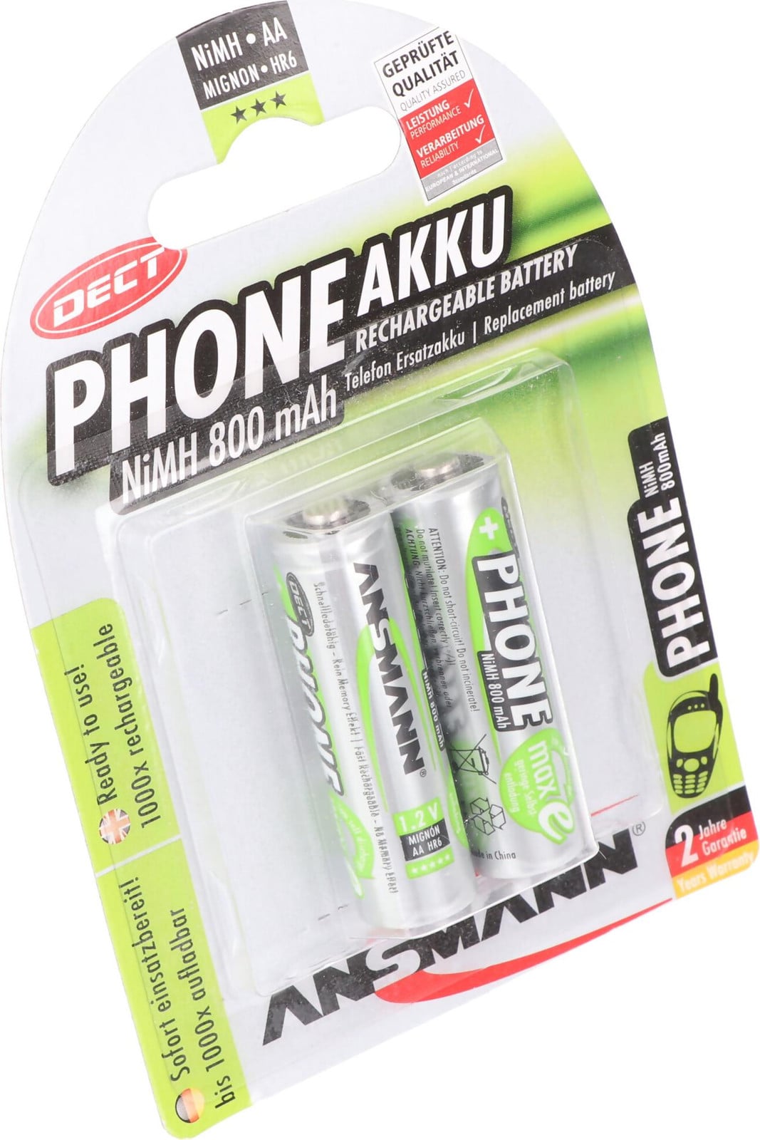 Ansmann NiMH-accu Mignon 800mAh voor DECT-telefoons, 2 stuks