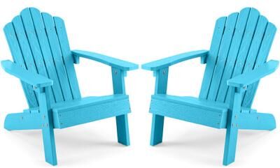 Costway Set of 2 Kids Adirondack Chairs All-weather Outdoor Chairs for Children with Tilted High Backrest-Turquoise