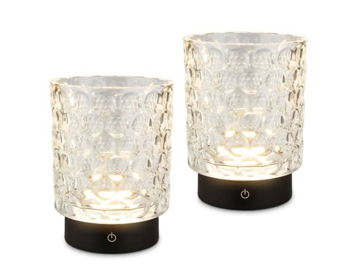 BRILONER - 2er Set LED Tischlampe kabellos, Glaskorpus, Touch, dimmbar