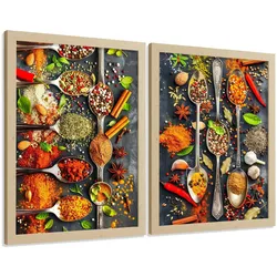 POSTER 2er Set Küchen-Wandbilder Limette Minze Getränk und Gewürze Food Fotografie Esszimmer Wanddeko Leichter Holzrahmen A4