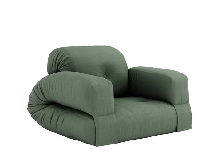 Matelas 90x200 et fauteuil en futon kaki 2 en 1