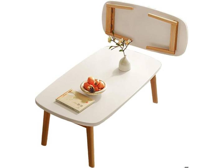 Table basse - PROMIRACAL - Rectangulaire pliable - Bois massif - Blanc - Design moderne