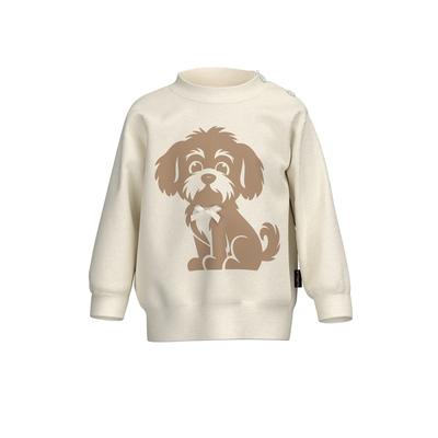 Sweatshirt TRIGEMA "TRIGEMA Baby Sweatshirt mit Hundemotiv und Schleife", Mädchen, Gr. 92, beige (natur), Sweatware, 50% Baumwolle, 50% Polyester, Basic, Rundhals, Sweatshirts Sweatshirt