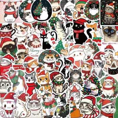 Uplift Essentials 50 Piece Kawaii Cartoon Christmas Cat Aesthetic Sticker Pack 50 Piece Kawaii Cartoon Christmas Cat Aesthetic Sticker Pack