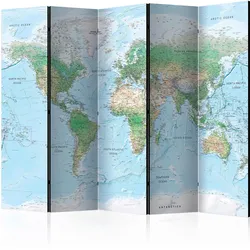 Paravent World Map Hellgrün/Pastellblau
