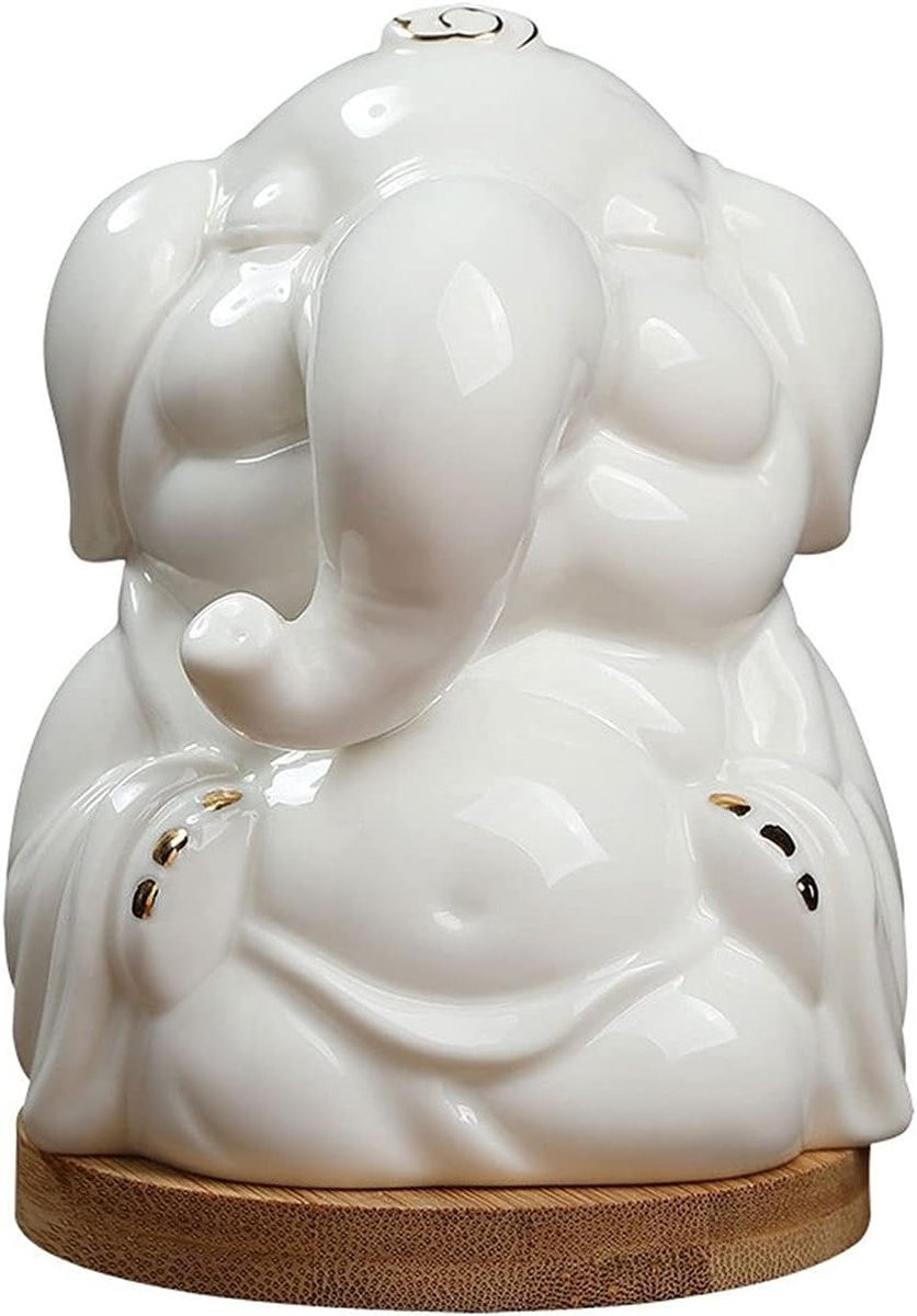 Keramische Olifant Sculptuur Wit - Handgesneden Desktop Decoratie - 12 x 9 cm
