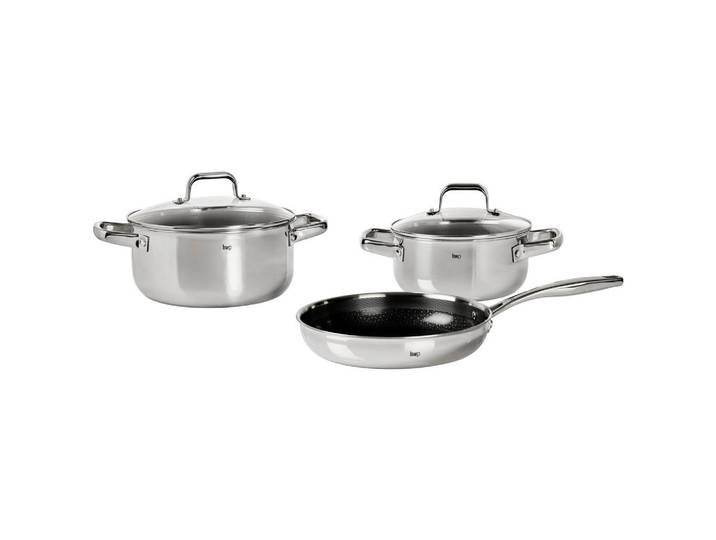 Homeware Profession. Kochtopfset, Edelstahlfarben, Metall, 3-teilig, 20 cm,24 cm, 2.7/5/1.9 l,3 l,5 l, Lfgb, backofengeeignet, Hohlgriffe,backofengeeignet, Kochgeschirr, Töpfe, Topfsets
