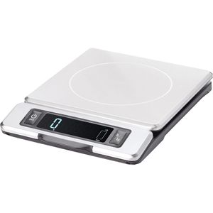 OXO Küchenwaage Good Grips Steel, Tara-Funktion, Teilung 1 g, batteriebetrieben, silber, digital, g / kg / lb / oz, bis 5 kg
