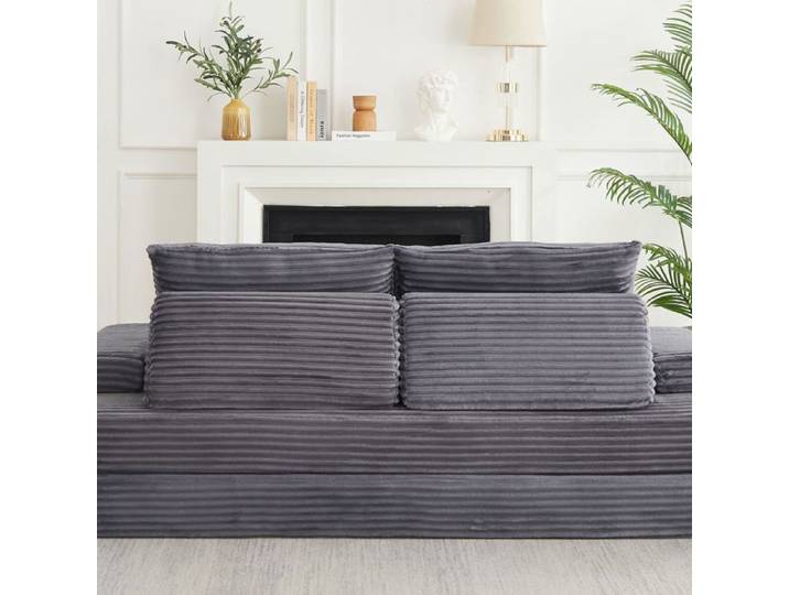 Canapé-Lit 211 cm 2 dossiers triangulaires 2 accoudoirs amovibles 2 coussins inclus Configurations modulables