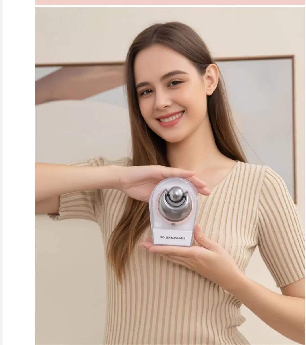 INF Gesichtsroller-Massagegerät – doppelköpfiger Edelstahl V-förmiger Roller für Kieferkontur, Serum-Absorption und Violett