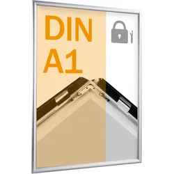 SPRINTIS Klapprahmen A1, Silber, Sicherheitsrahmen mit 25 mm Profil und Gehrungsecken, Plakatrahmen für Innenbereiche, inklusive Montagematerial, Aluminium