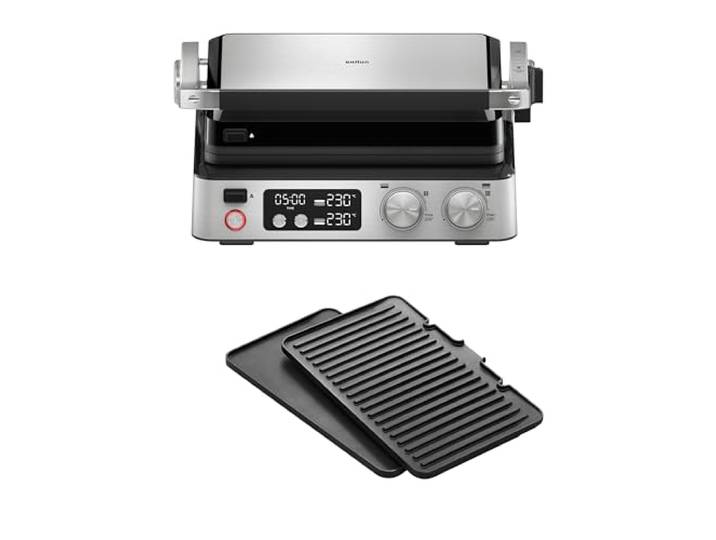 Braun MultiGrill 7 CG 7040\, Appareil Panini Électrique avec Contrôle Électronique\, 2 Thermostats Indépendants\, 3 Positions de Cuisson\, Plaques Lavables au Lave-Vaisselle\, 2000 W\, Noir/Inox