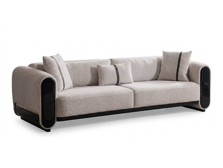JVmoebel 3-Sitzer 3-Sitzer Sofa Beige Textil Holz Modern Zeitgenössisch, 1 Teile, Mit Kissen