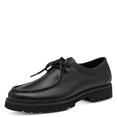 Schnürschuh TAMARIS, Herren, Gr. 41, schwarz, Glattleder, leicht glänzend, schimmernd, Schuhe Schnürschuh, Schnürschuh, Halbschuh in Mokassin-Optik, für Herren