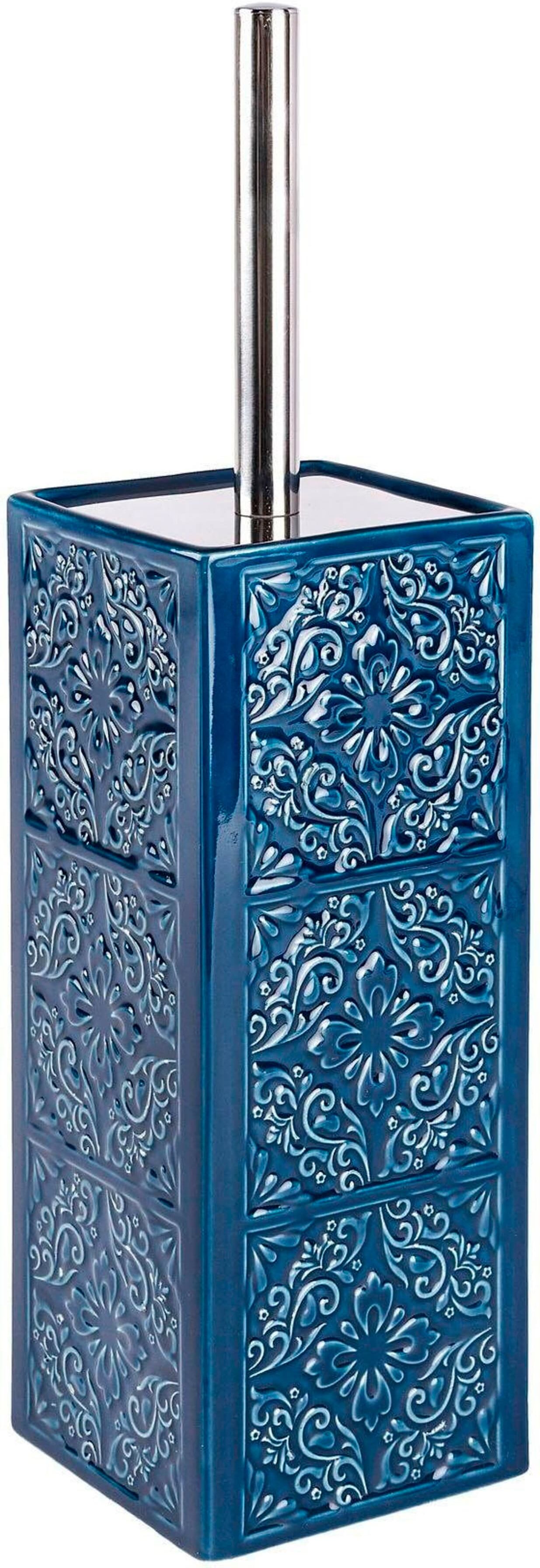 WC-Garnitur WENKO "Cordoba", blau, B:9,5cm H:35cm Ø:9,5cm, Keramik, Reinigungsbürsten, WC-Garnitur blau Einheitsgröße
