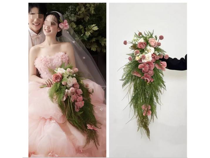Nouveau rose à main fleur déesse accessoires mariée licence fleur chaud violet cascade fleur mariage goutte d'eau fleur artificielle