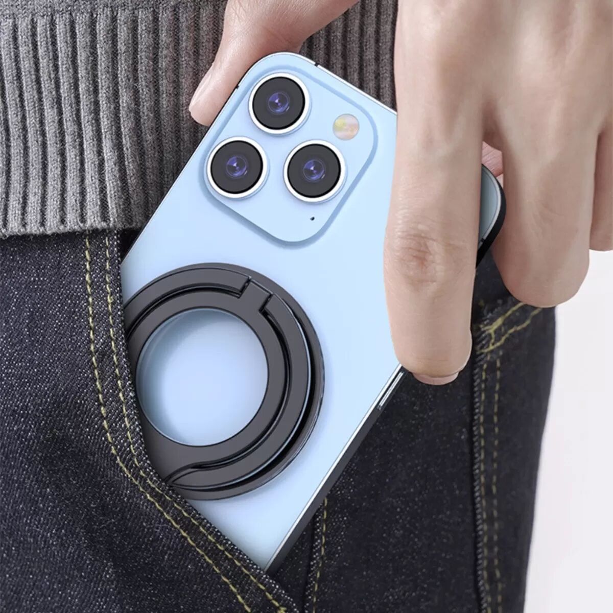 INF Magnetischer faltbarer Smartphone-Ständer Schwarz — Aluminiumlegierung, 360° drehbar, tragbarer Desktop- und