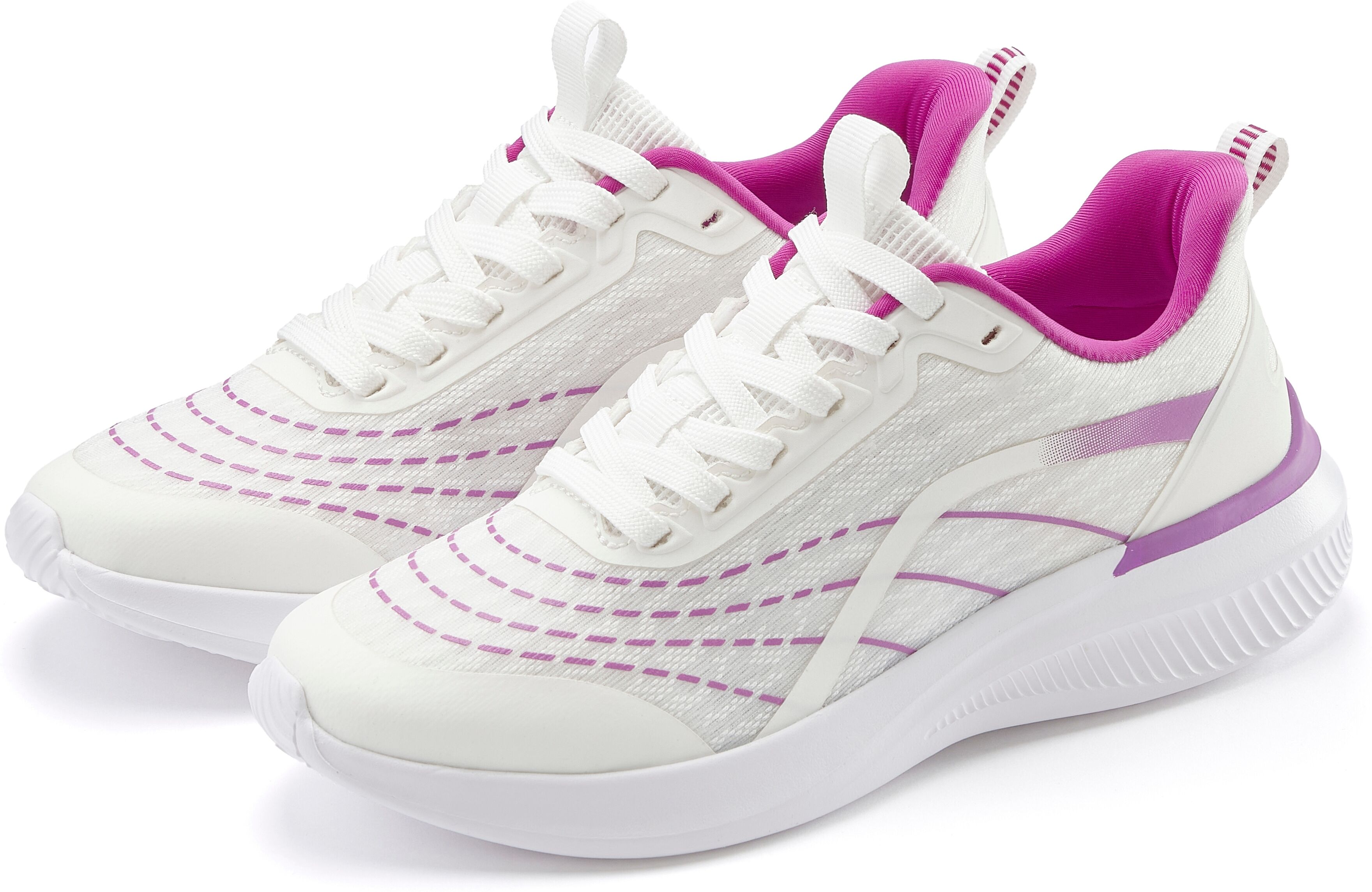 Sneaker LASCANA "Halbschuh, Schnürschuh, Freizeitschuh, Turnschuhe", Damen, Gr. 39, lila (weiß, lila), Obermaterial: 100% Textilmaterial. Decksohle: 100% Textilmaterial. Futter: 100% Textilmaterial. Laufsohle: 100% Synthetik, kontrastfarbene Details, mehr