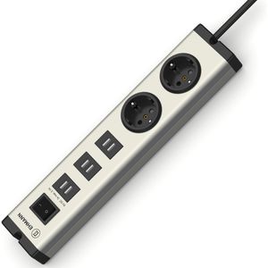 Ehmann Steckdosenleiste Multilader 6-Port Alu, 3m, 2-fach, 6x USB-A, in grau, mit Schalter