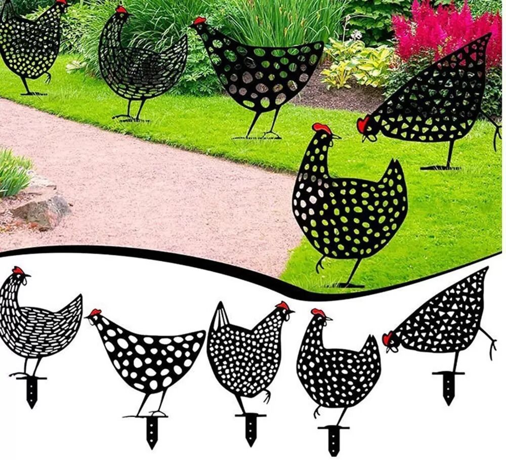 INF Ensemble de 5 décorations de jardin en acrylique - Ornements de pelouse poulet