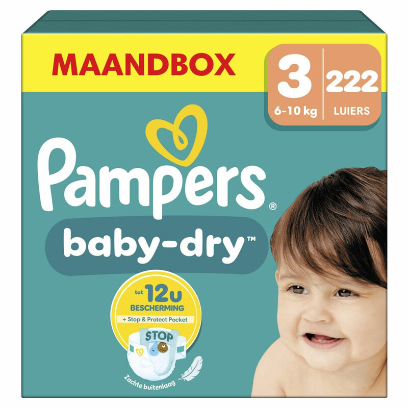 Pampers Baby-Dry Luiers Maat 3 – Maandbox met 222 luiers