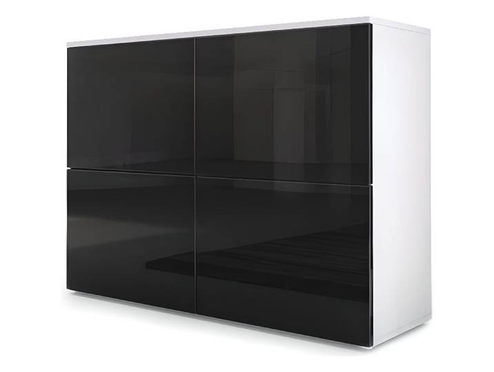 Vladon Commode buffet Rova en Blanc mat - Noir haute brillance - Noir haute brillance
