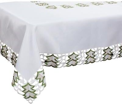 Xia Home Fashions Tannenbaum Embroidered Cutwork Holiday Tablecloth, 60 by 84-Inch