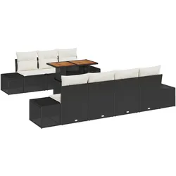 vidaXL 8-teiliges Garten-Dining-Set mit Kissen in Schwarz