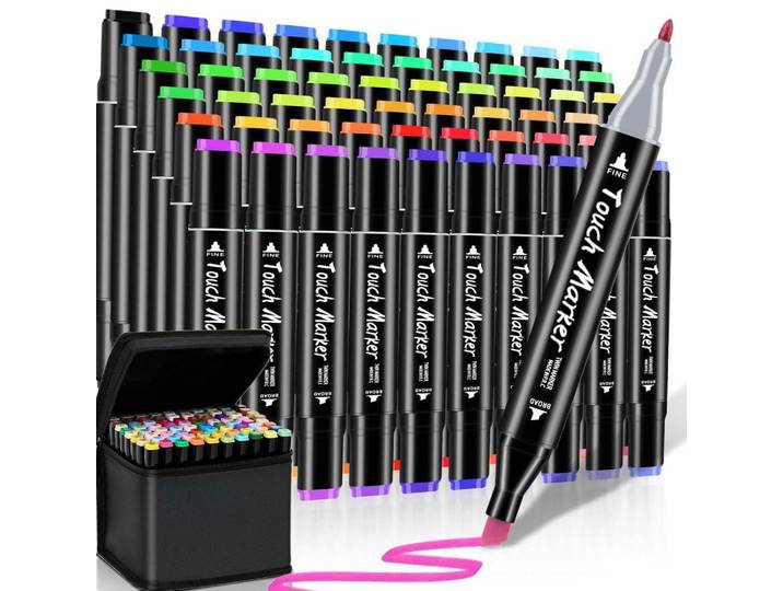 Alkohol Marker Set 60 Farben Doppelseitige Pinselspitze, Mehrfarbig, Kunststoff, 10x10x15 cm, Dekoration, Malbedarf & Bastelbedarf