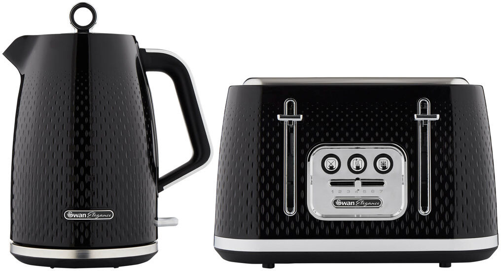 Swan Elegance 1.7L Electric Tea Kettle & 4 Slice Toaster Black 1.7L