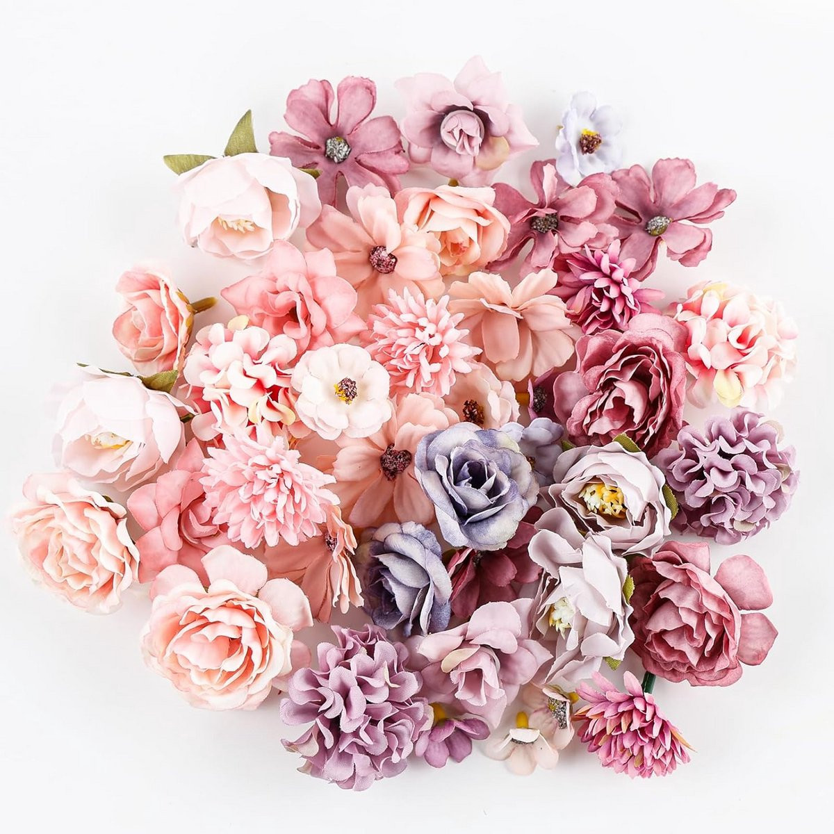 40 stuks kleine kunstbloemen hoofden lila en roze voor knutselen en bruiloft decoratie