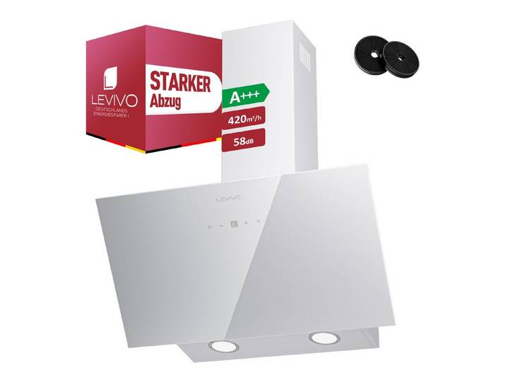 Levivo Kopffreihaube A+++ Dunstabzugshaube 60cm Umluft & Abluft mit 420 m³/h Luftleistung Aktivkohlefiltern, Fettfiltern, LED-Beleuchtung