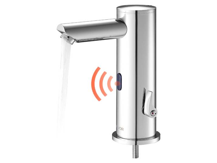 VEVOR : robinet de lavabo sans contact\, robinet à capteur pour salle de bains\, robinetterie de lavabo automatique\, mitigeur monocommande àmains libres\, robinet à piles\, finition nickel brossé