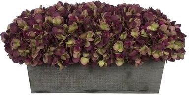 House of Silk Flowers Faux Hydrangeas in Grey Wood Washed Ledge Planter