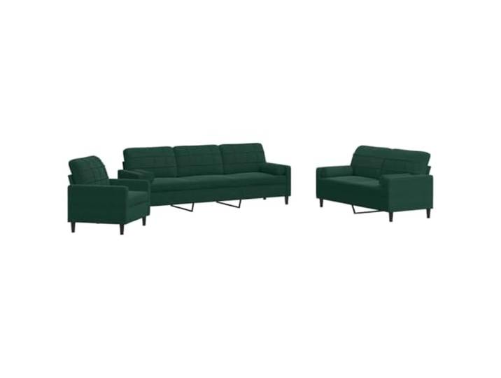 Coespram 3-TLG. Sofagarnitur mit Nackenrollen Samt Dunkelgrün Elegantes Polstermöbel Set für Wohnzimmer und Empfangsbereich mit dicker Schaumstoffpolsterung und vier Nackenkissen.