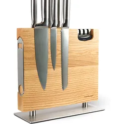 DELUKE® Magnetischer Messerblock ohne Messer HYFO [MIT MESSERSCHÄRFER] - Eiche, inkl. Flaschenöffner | Messerhalter magnetisch Küchenmesser Organizer