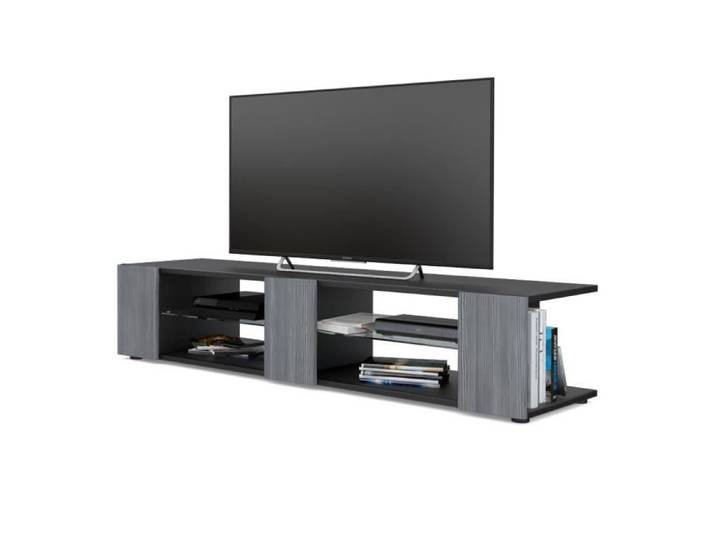 Vladon Meuble TV Armoire basse Movie V2 Corps en Noir mat - Façades en Avola-Anthracite