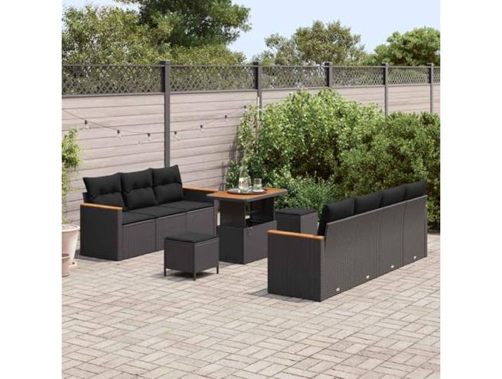 KTHLBRH Modulares Sofa-Set aus Polyrattan, 14-teilig, Schwarz UV-beständig, Gestell aus Stahl, inklusive Kissen, für Garten und Terrasse