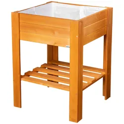 WAGNER GreenFAMILY Hochbeet GreenBOX Light - 53,5 x 53,5 x 70 cm, Massivholz kastanie, Regalboden&Pflanztasche- 25038001