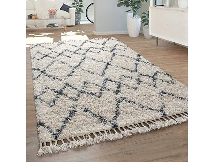Paco Home Teppich Wohnzimmer, Schlafzimmer/Hochflor Shaggy in versch. Designs Farben und Größen, Grösse:80x150 cm, Farbe:Creme 13