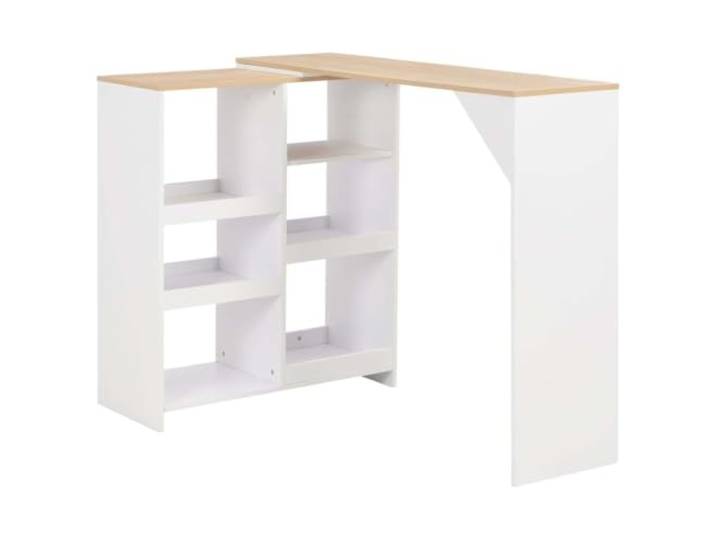 Roanoer Bartisch mit beweglichem Regal Weiß Natur 138x39x110 cm Flexible Stelloptionen für Küche und Essbereich durch drehbares Beistellregal sowie standfeste L-Form-Konstruktion.