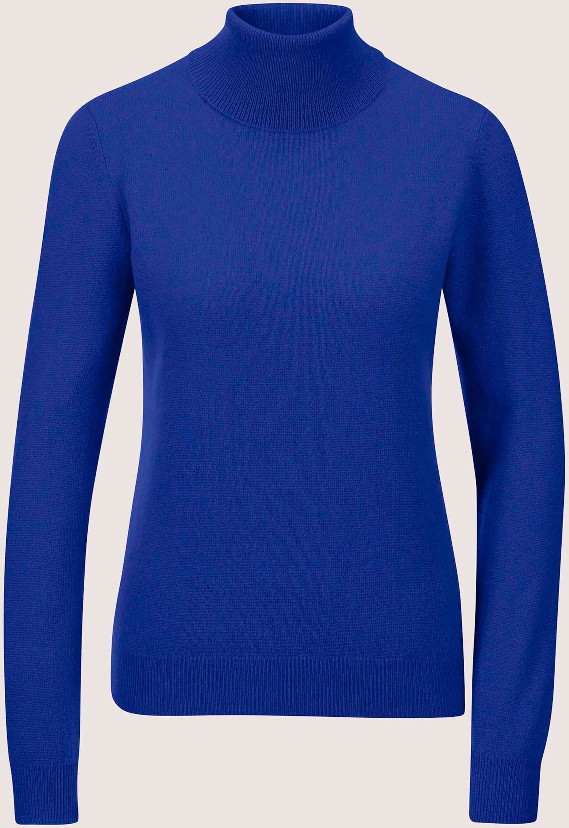Longpullover MADELEINE "Kaschmirpullover Zeitloser Strickpullover mit geripptem Rollkragen", Damen, Gr. 48, blau (royalblau), Obermaterial: 100% Kaschmir WS., Modern, Rollkragen, Pullover Longpullover, Kaschmirpullover mit Rollkragen, Langarm
