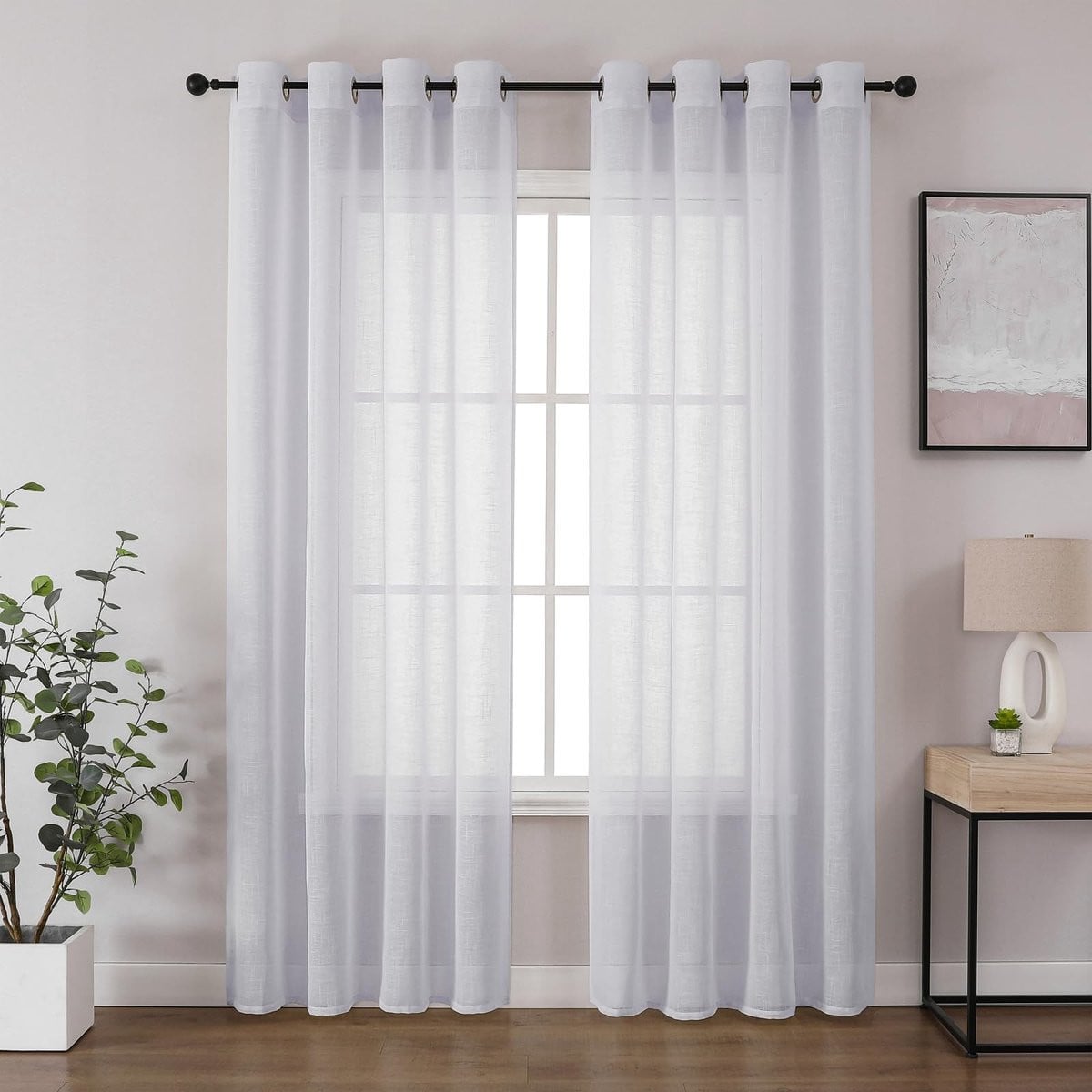 Dailygoods Voile Gordijnen Semi-transparant - Set van 2 - Linnenlook - Natuurlijke Stijl
