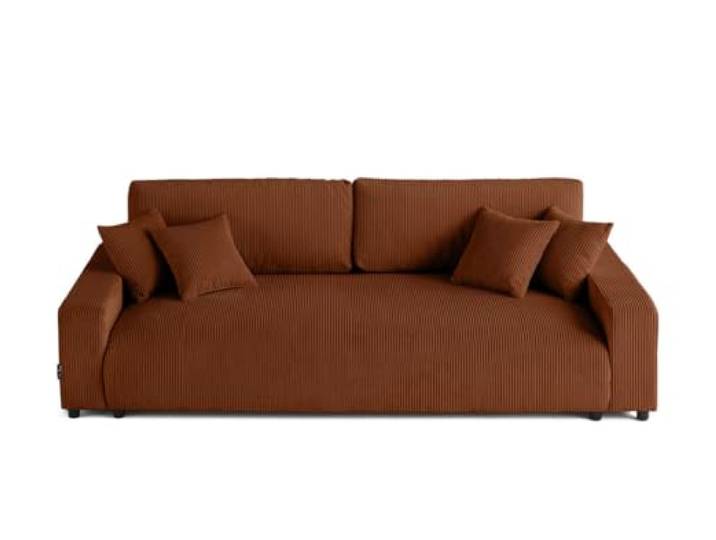 Lisa Design Pivoine - 3-sitzer Einzelsofa - Schlaffunktion und Bettkasten - - aus Cordstoff Terrakotta