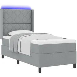 vidaXL, Boxspringbett, Boxspringbett Mit Matratze & Led Stoff Hellgrau (90 x 200 cm)