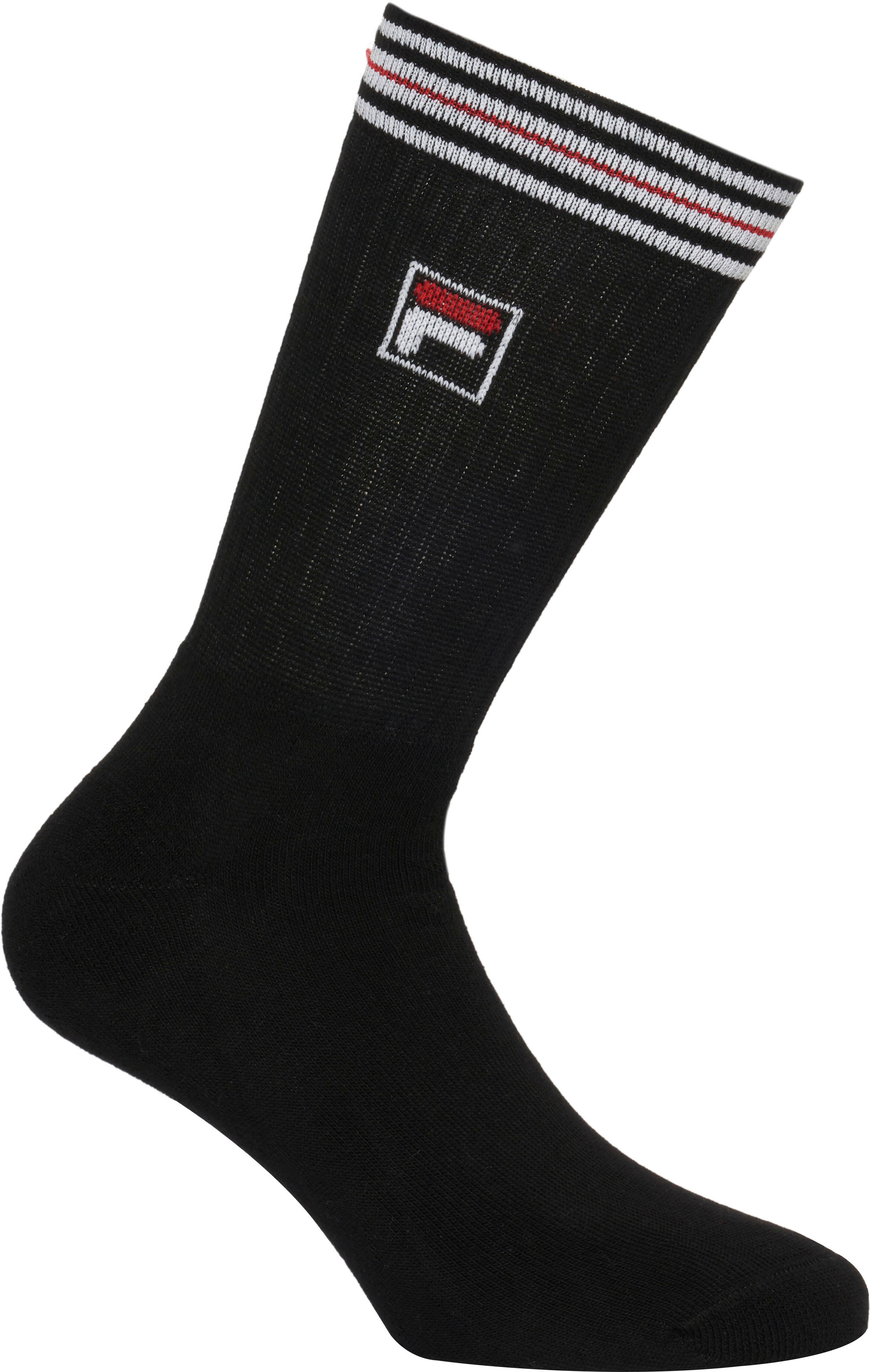 Sportsocken FILA "UNISEX TOP QUALITY FULL TERRY VINTAGE SOCKS", Damen, Gr. 39-42, Sockengrösse, schwarz, Baumwollmischung, unifarben, normal, Socken Sportsocken, sportliches Design mit Logodetail schwarz 39-42, Sockengrösse